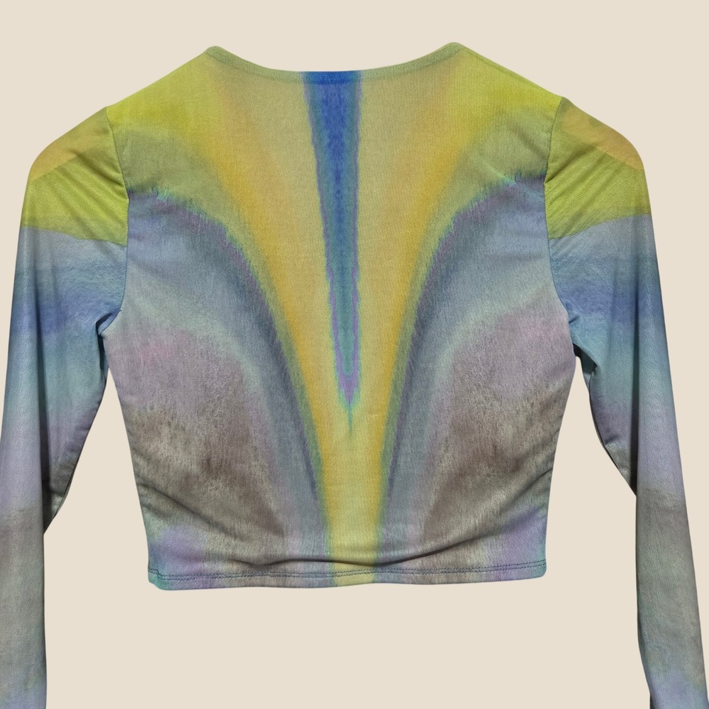 AFRM Womens Tie Dye Mesh Crop Top Long Sleeve Button Front Multi Color XS - Picture 6 of 11